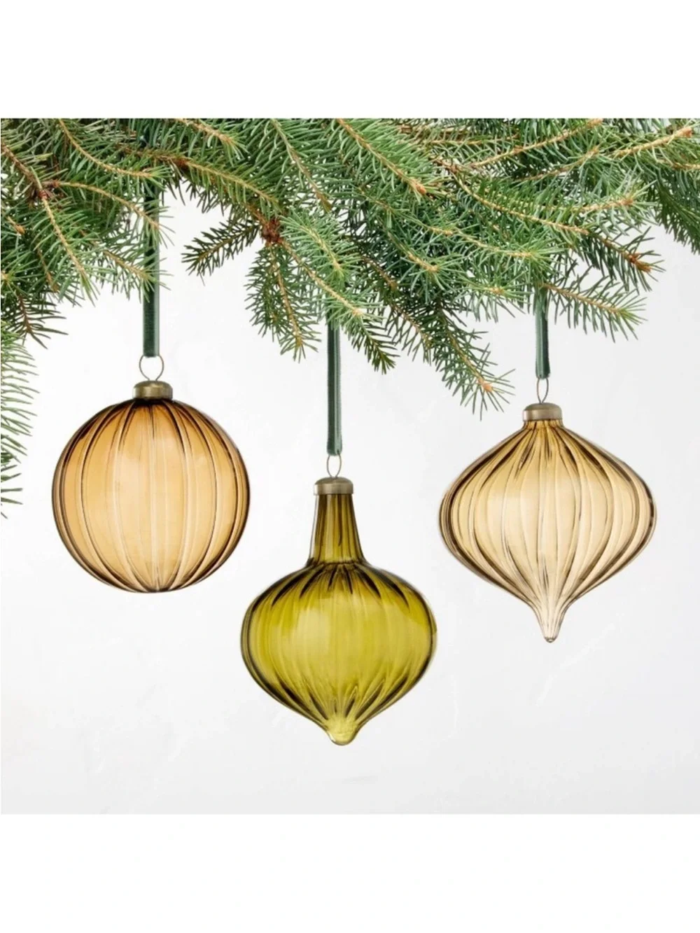 Hearth & Hand With Magnolia 3pk Assorted Colored Glass Ornament Set Holiday